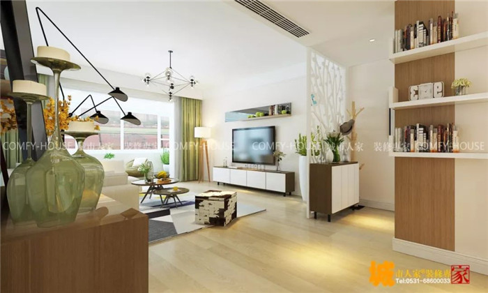 济南领秀城120平两居室现代简约客厅装修设计效果图