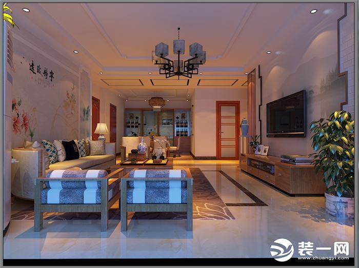 济南兰园140平米两居室客厅新中式风格装修图片