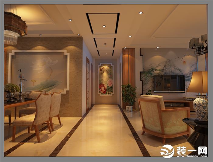 济南兰园140平米两居室走廊新中式风格装修图片