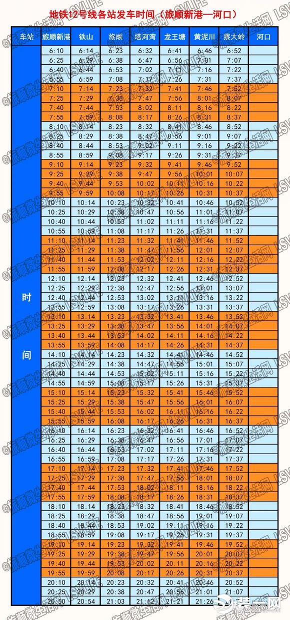 大连地铁12号线时刻表