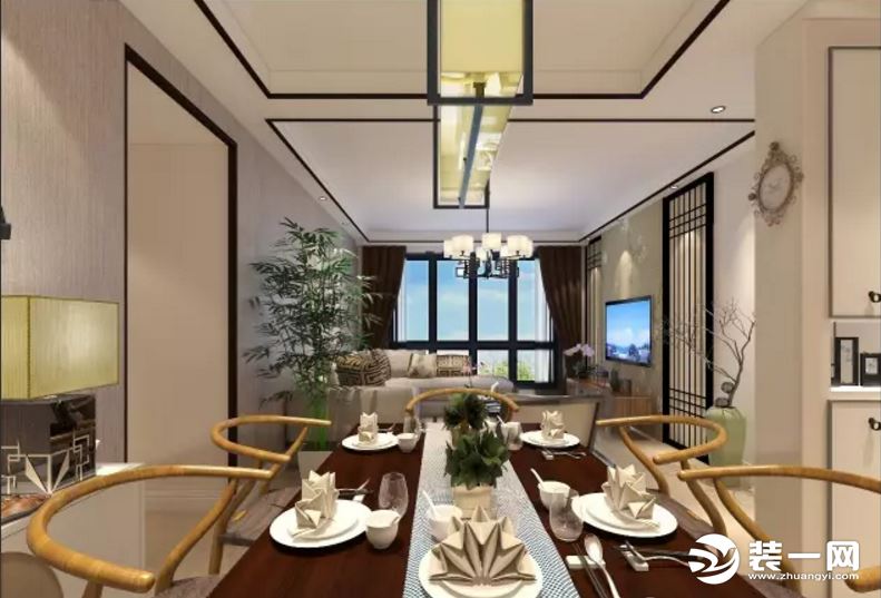 青岛装饰公司新中式风格家居屋餐厅装修效果图