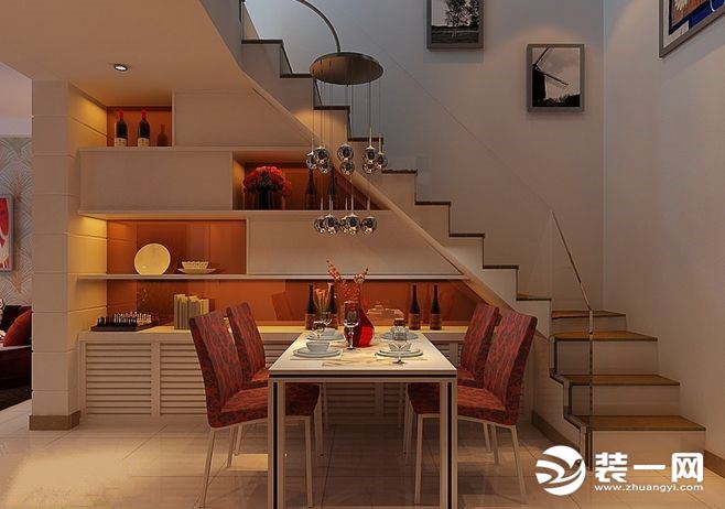楼梯下的三角空间利用之酒柜+小餐厅效果图