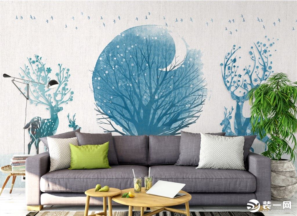 手绘沙发背景墙欧式风格效果图
