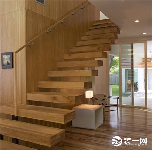 木楼梯装修效果图之L型直梯木楼梯图片