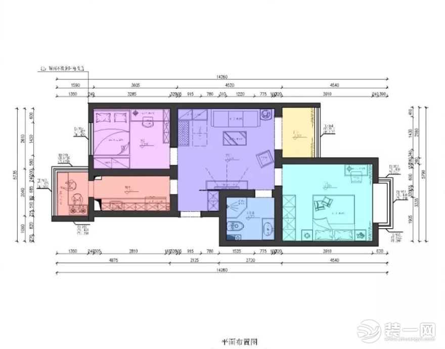 天津装修公司简约美式风格小户型两居室平面布置图