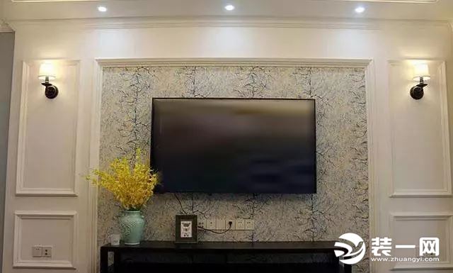 美式风格三居室客厅电视背景墙装修效果图