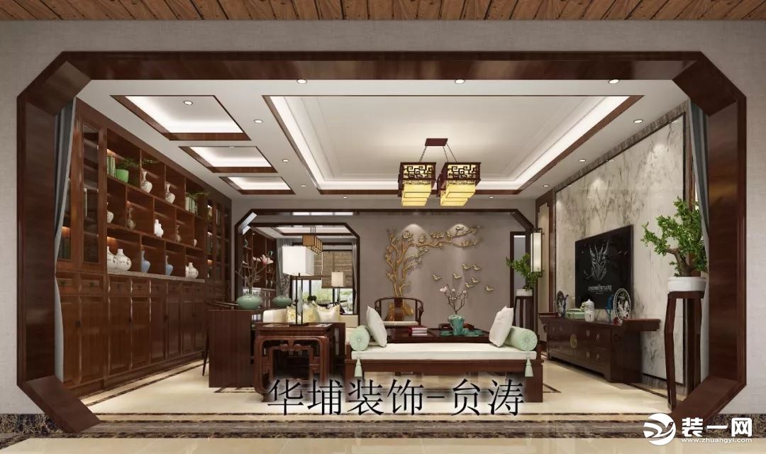 新中式风格客厅装修全景图