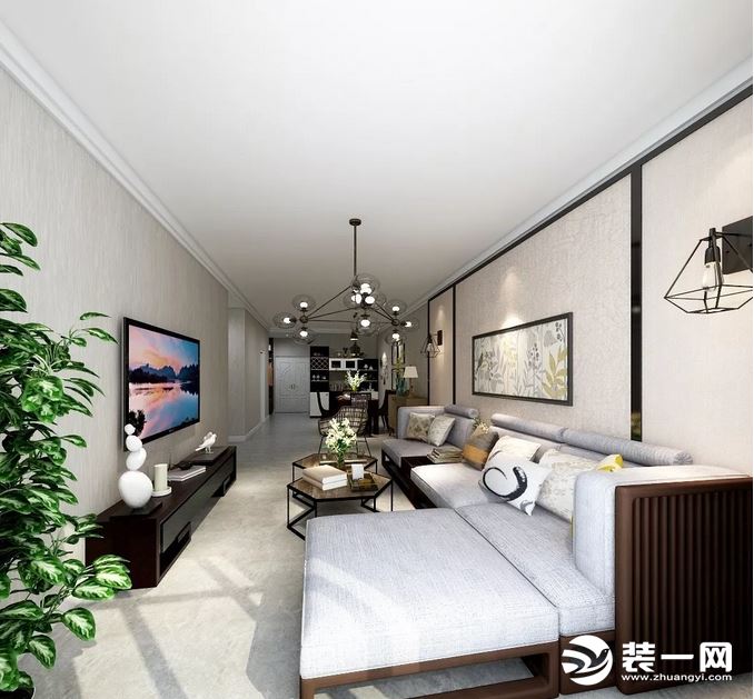 天津富豪新开门现代简约风格三居室客厅装修效果图