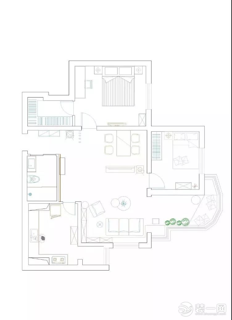 现代简约两居室户型设计图