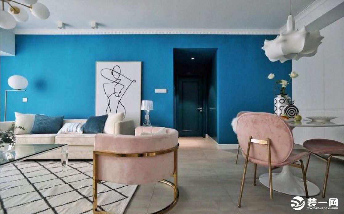 蓝色系浪漫装修风格客厅设计效果图