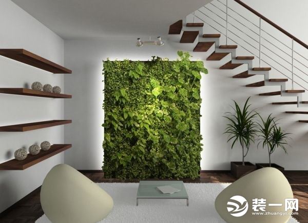 室内植物墙做法之置物板置物架式家庭植物墙图