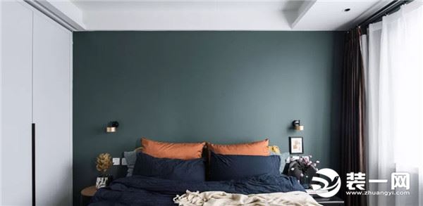 绿色卧室床头背景墙设计