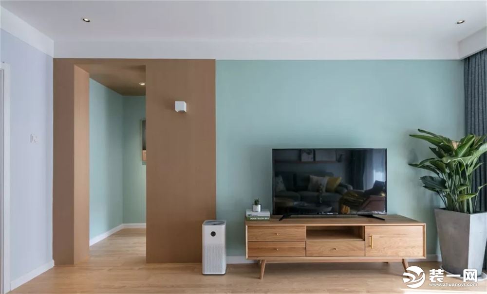 90平米小户型现代风格绿色墙面电视背景墙装修效果图