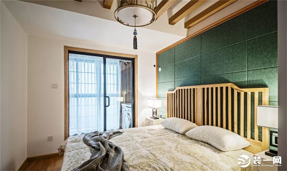 90平米小户型现代风格绿色墙面卧室装修效果图