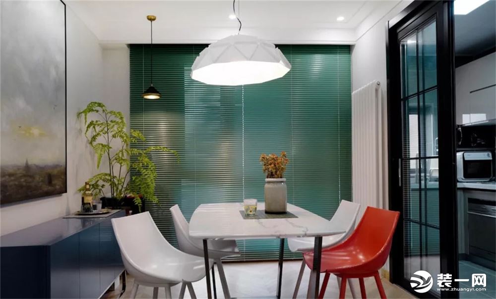 90平米小户型现代风格绿色墙面餐厅装修效果图