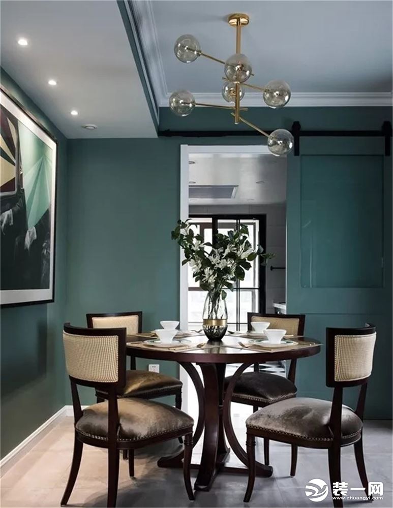 90平米小户型现代风格绿色墙面餐厅装修效果图