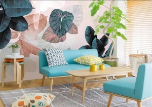 现代风格客厅植物墙体彩绘效果图