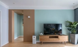 90平米小戶型現代風格綠色墻面電視背景墻裝修效果圖