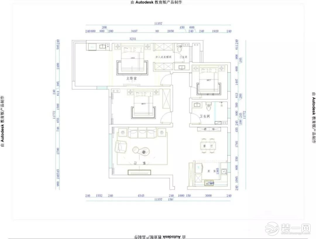 威海红叶谷小区威海装饰公司威海金匠装饰美式风格平面布置图