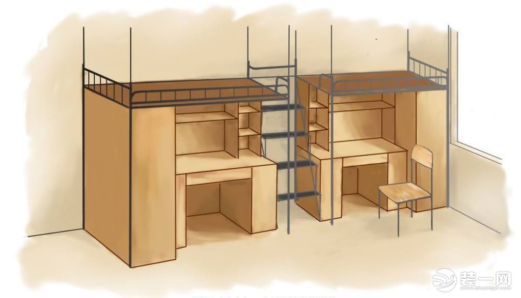 大学宿舍床铺上床下桌示例图