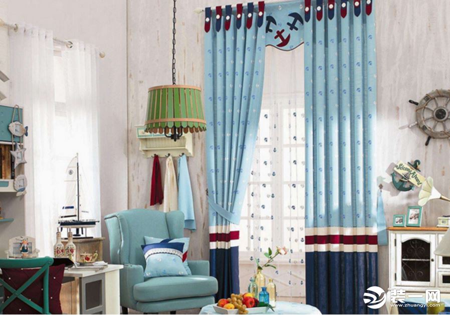 活泼型地中海风格客厅窗帘设计