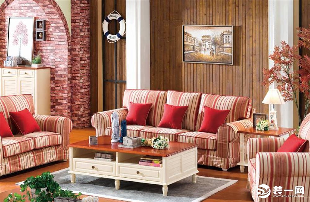 地中海风格红色沙发图片