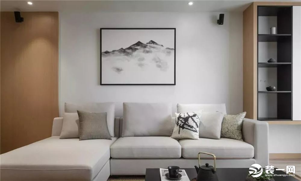 160平大户型新中式风格四居室客厅沙发背景墙装修效果图