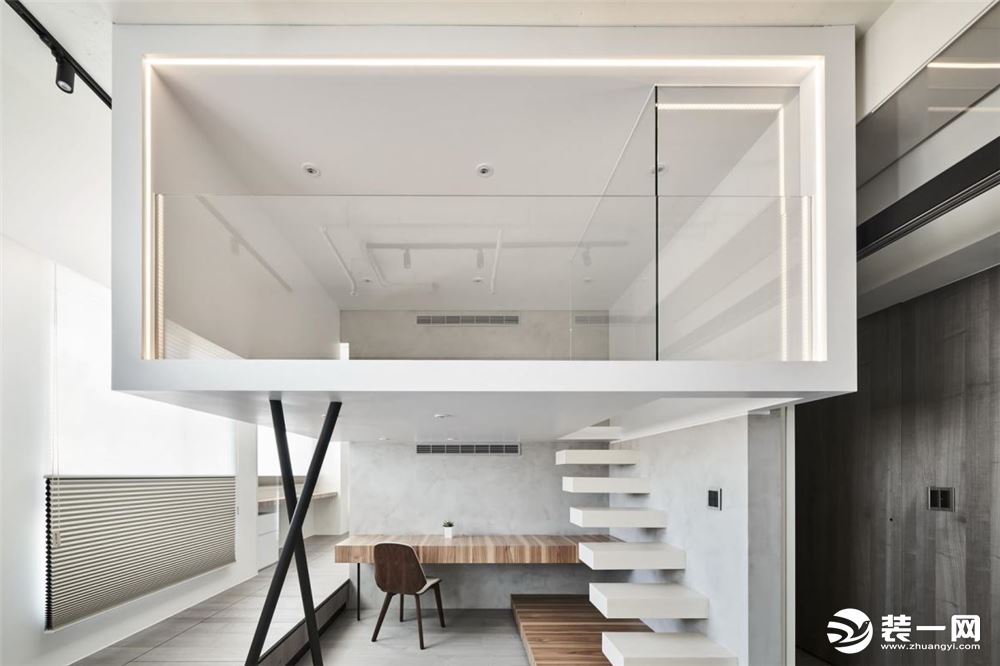 60平loft小户型三居室卧室书房创意简约装修，简约风格过道