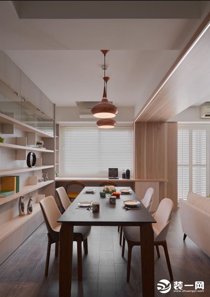 50平米小户型一居室餐厅简约风格装修效果图，定制开放式书架书柜