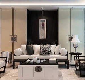 大户型200平新中式客厅沙发墙装修效果图