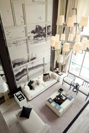大户型200平新中式客厅沙发墙装修效果图