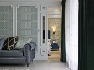 小戶型-兩室一廳60平米裝修新古典風客廳臥室過道裝修，質感地磚