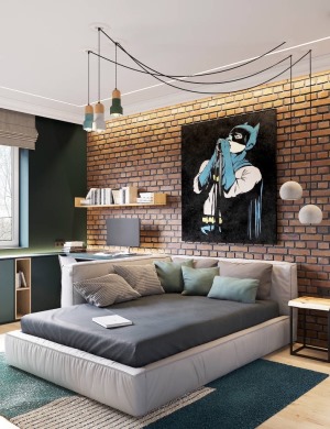 50平米小戶型現代風格兩居室臥室床頭背景墻裝修效果圖