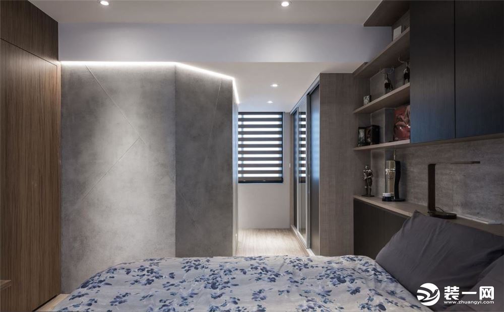 60平米小户型一居室现代工业风卧室装修，定制衣柜