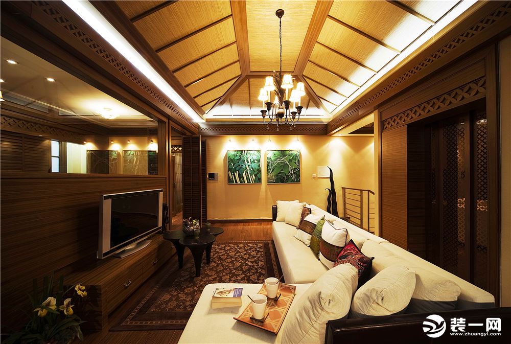 大户型客厅设计东南亚风格电视背景墙装修效果图