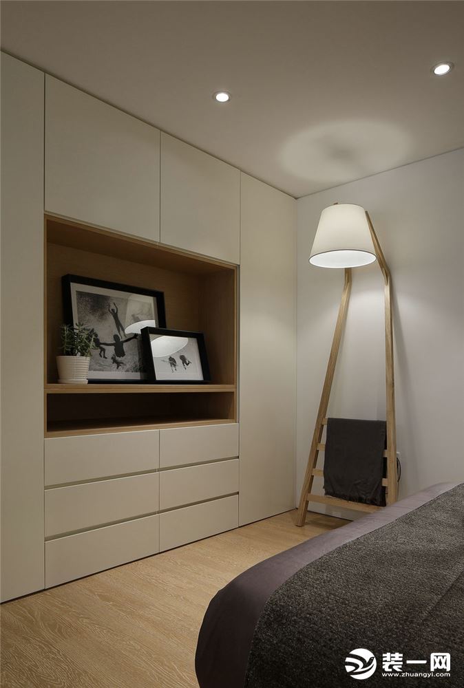 50平米复式现代简约风格卧室衣柜装修-一居室小户型，壁龛衣柜
