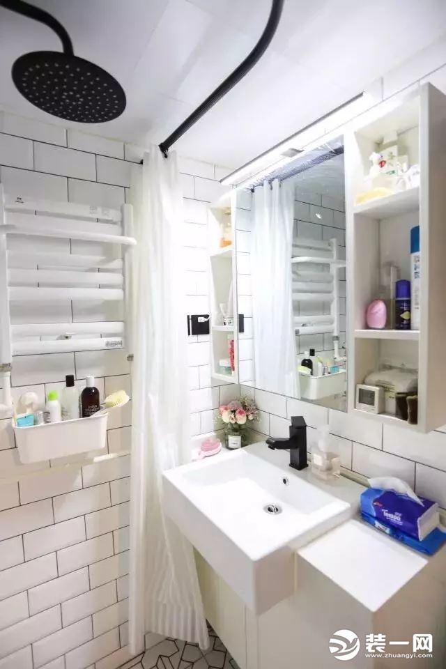 40平长条形小户型北欧风格一居室卫生间洗手池装修效果图