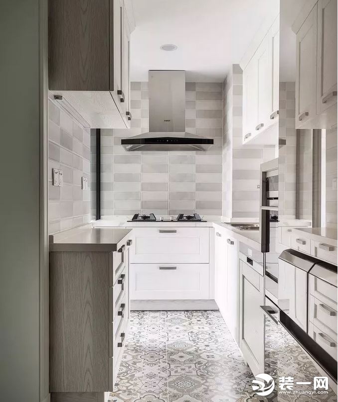 120平米三室两厅美式风格一字型厨房装修效果图