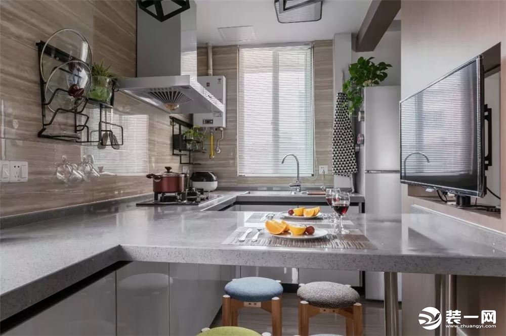 50平小户型两居室现代极致简约风开放式厨房装修效果图