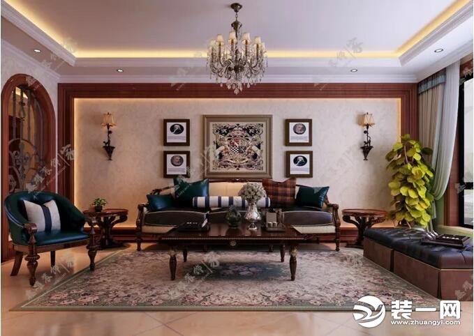 呼和浩特水岸小镇美式风格客厅沙发设计效果图