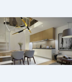 50平米复式现代简约风格餐厅厨房装修-一居室小户型
