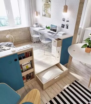 40平米小戶型公寓現代簡約風客廳臥室裝修效果圖