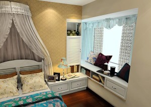 现代简约风儿童房卧室飘窗榻榻米设计装修效果图