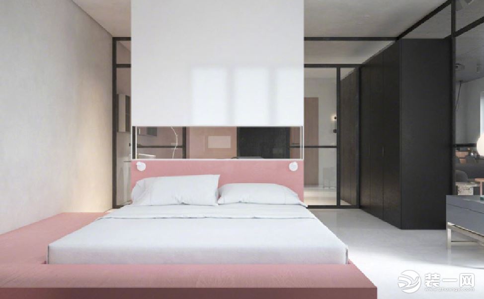 60平米小户型工业宜家风格粉色卧室装修效果图