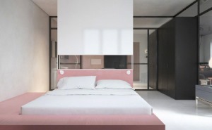 60平米小戶型工業宜家風格粉色臥室裝修效果圖
