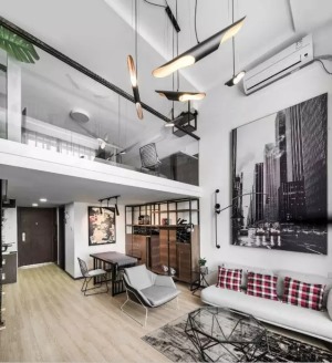 40平小戶型現代工業風格復式單身公寓客廳裝修效果圖