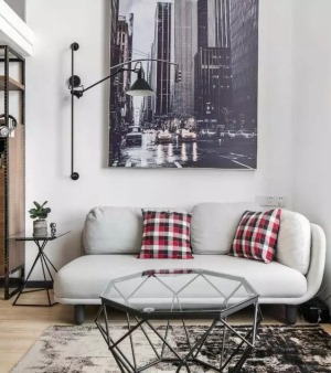 40平小户型现代工业风格复式单身公寓客厅沙发背景墙装修效果图
