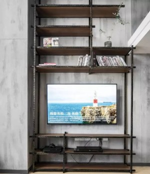 40平小户型现代工业风格复式单身公寓电视背景墙装修效果图