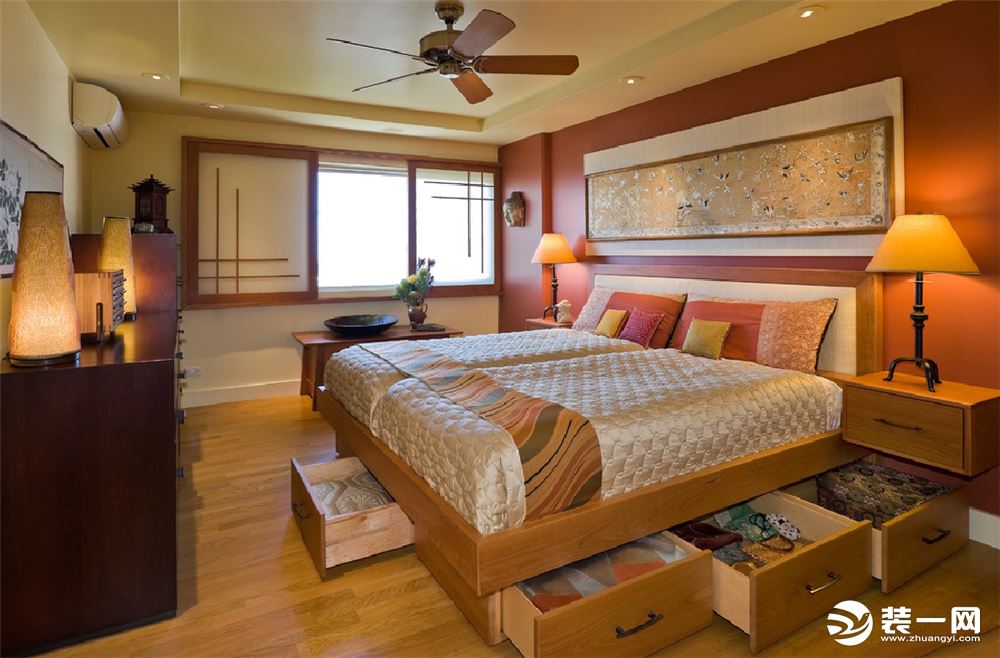 中式结合东南亚风格卧室装修效果图