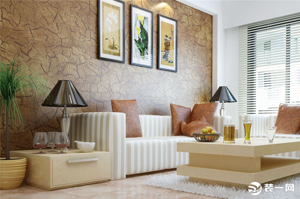 现代简约风客厅壁纸沙发背景墙装修效果图